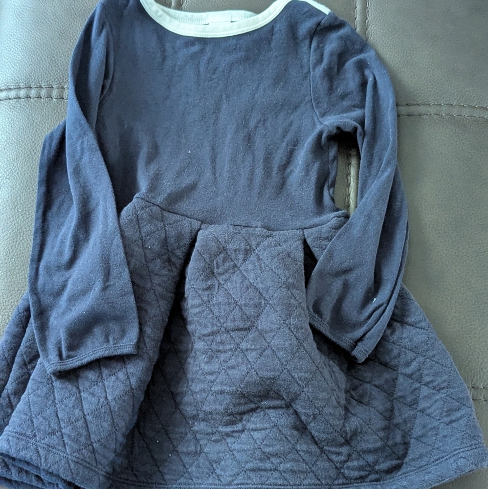 Cozy Navy Quilted Long Sleeve Kids Dress